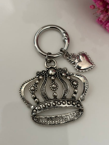 Charms couronne et coeur sacré, charms pour sac coeur ex voto, cadeau pour femme charms couronne, breloque coeur sacré
