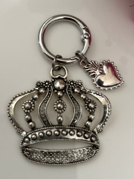 Charms couronne et coeur sacré, charms pour sac coeur ex voto, cadeau pour femme charms couronne, breloque coeur sacré