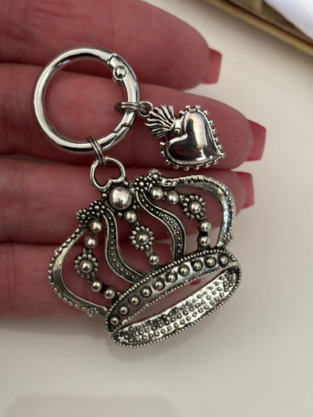 Charms couronne et coeur sacré, charms pour sac coeur ex voto, cadeau pour femme charms couronne, breloque coeur sacré