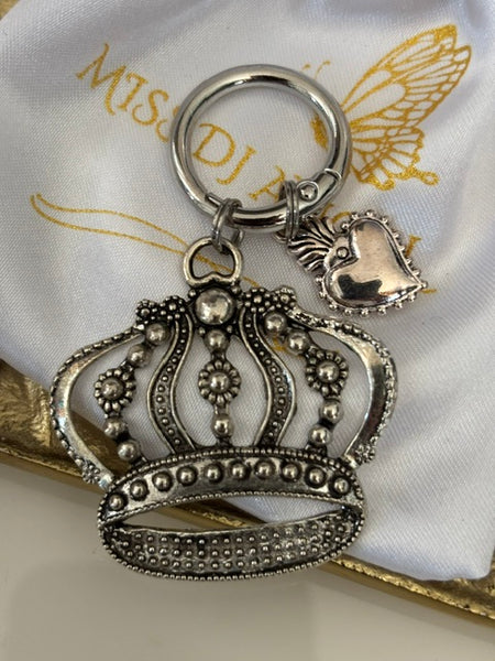 Charms couronne et coeur sacré, charms pour sac coeur ex voto, cadeau pour femme charms couronne, breloque coeur sacré