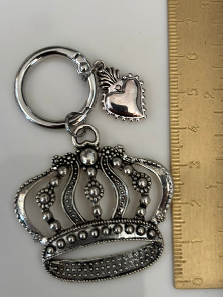Charms couronne et coeur sacré, charms pour sac coeur ex voto, cadeau pour femme charms couronne, breloque coeur sacré