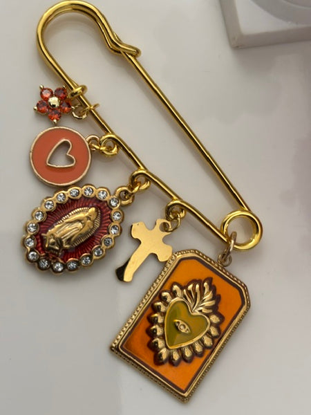 Broche ex voto, broche croix et médaille religieuse, broche croix, cadeau pour maman croix, cadeau cérémonie Vierge Marie, croix kawaii.