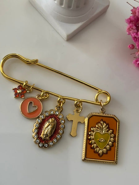 Broche ex voto, broche croix et médaille religieuse, broche croix, cadeau pour maman croix, cadeau cérémonie Vierge Marie, croix kawaii.