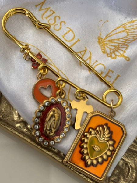 Broche ex voto, broche croix et médaille religieuse, broche croix, cadeau pour maman croix, cadeau cérémonie Vierge Marie, croix kawaii.
