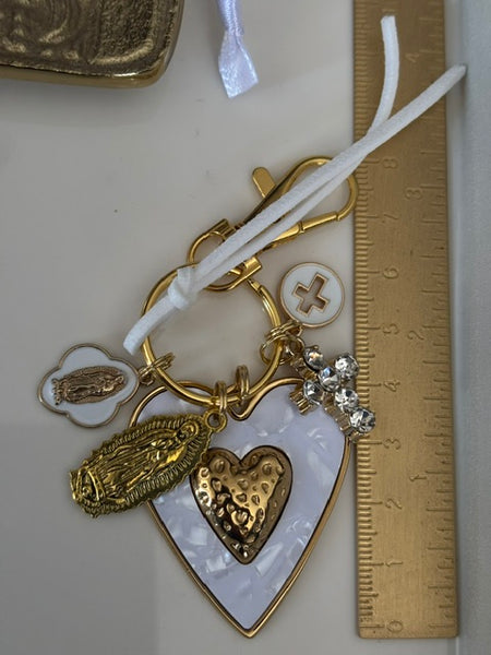Porte-clés vierge Marie coeur sacré et croix, cadeau pour maman vierge de la Guadeloupe, breloque vierge médaille miraculeuse, ex voto bijou