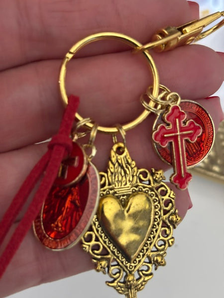 Porte-clés vierge Marie coeur sacré et croix, cadeau pour maman Saint Benoit, breloque vierge médaille miraculeuse, porte clé vierge
