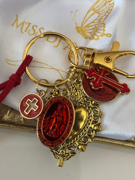 Porte-clés vierge Marie coeur sacré et croix, cadeau pour maman Saint Benoit, breloque vierge médaille miraculeuse, porte clé vierge