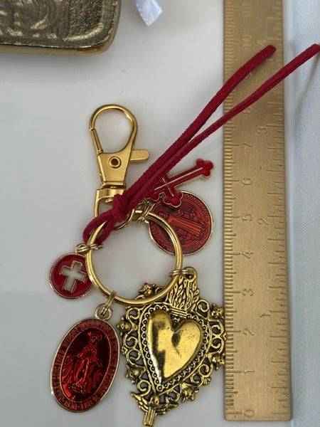 Porte-clés vierge Marie coeur sacré et croix, cadeau pour maman Saint Benoit, breloque vierge médaille miraculeuse, porte clé vierge