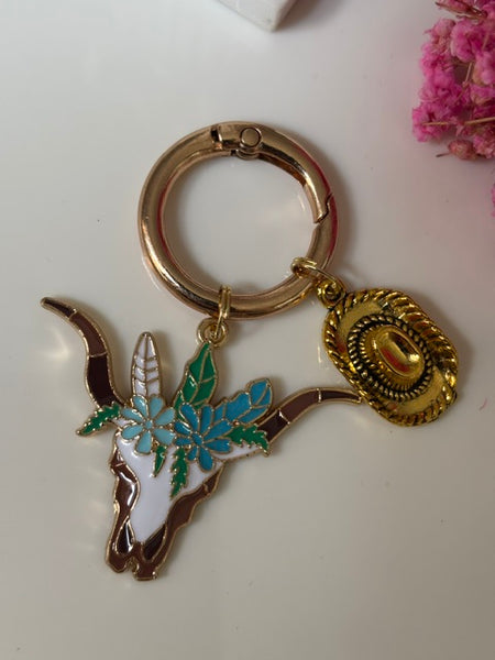 Charms de sac tête de buffle, porte-clés rodéo chapeau, breloque tête de buffle et chapeau country