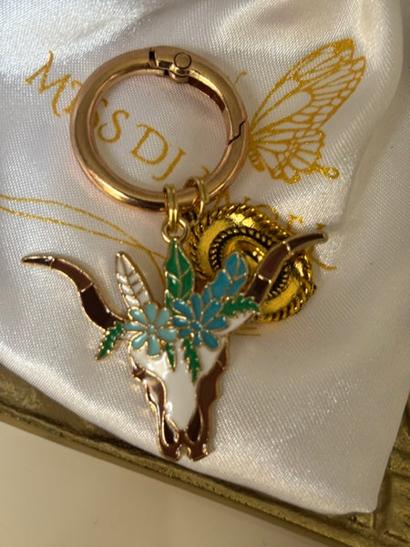 Charms de sac tête de buffle, porte-clés rodéo chapeau, breloque tête de buffle et chapeau country