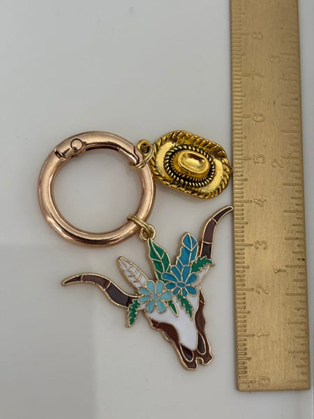 Charms de sac tête de buffle, porte-clés rodéo chapeau, breloque tête de buffle et chapeau country