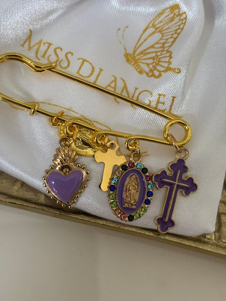 Broche ex voto, broche croix médaille religieuse, cadeau pour maman croix, cadeau pour femme croix, breloque croix violet