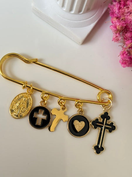 Broche ex voto, broche croix médaille religieuse, cadeau pour maman croix, cadeau pour femme croix, breloque croix coeur sacré