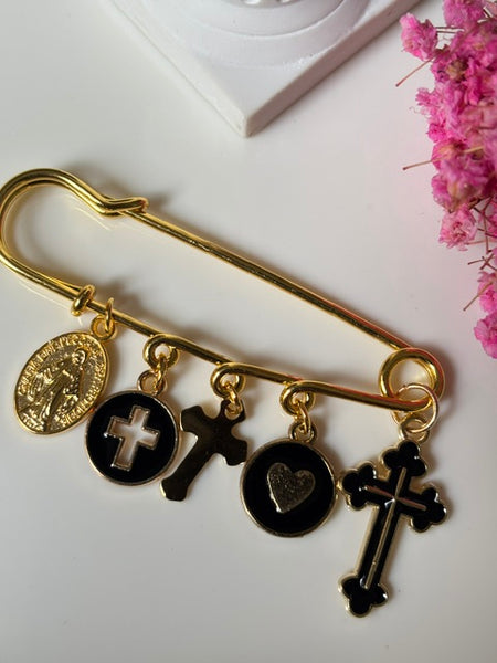 Broche ex voto, broche croix médaille religieuse, cadeau pour maman croix, cadeau pour femme croix, breloque croix coeur sacré