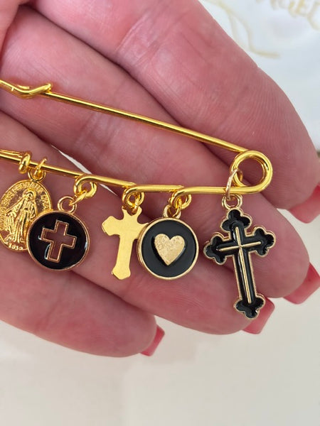 Broche ex voto, broche croix médaille religieuse, cadeau pour maman croix, cadeau pour femme croix, breloque croix coeur sacré