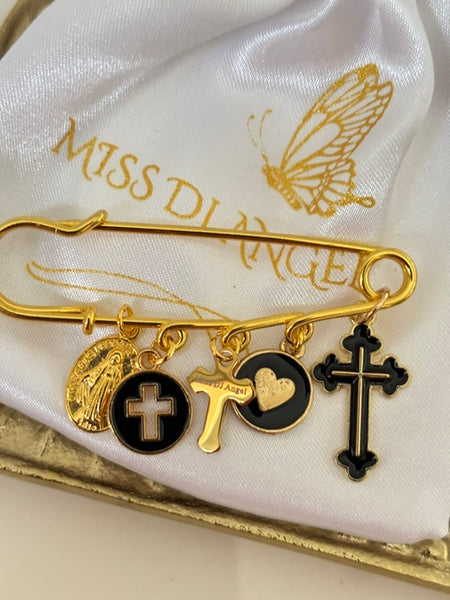 Broche ex voto, broche croix médaille religieuse, cadeau pour maman croix, cadeau pour femme croix, breloque croix coeur sacré