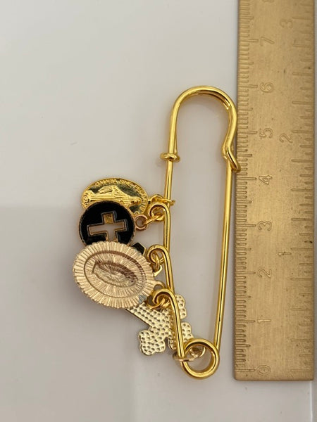 Broche ex voto, broche médaille religieuse, broche épingle porte bonheur, croix et vierge miraculeuse fait main, broche protection