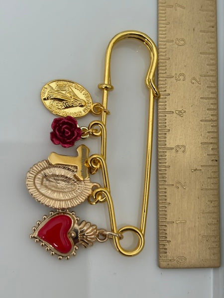 Broche ex voto, broche médaille religieuse, broche épingle porte bonheur, vierge miraculeuse fait main avec amour.