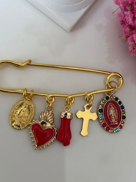 Broche ex voto, broche croix médaille religieuse, cadeau pour maman croix, cadeau pour femme croix, breloque croix kawaii rouge.