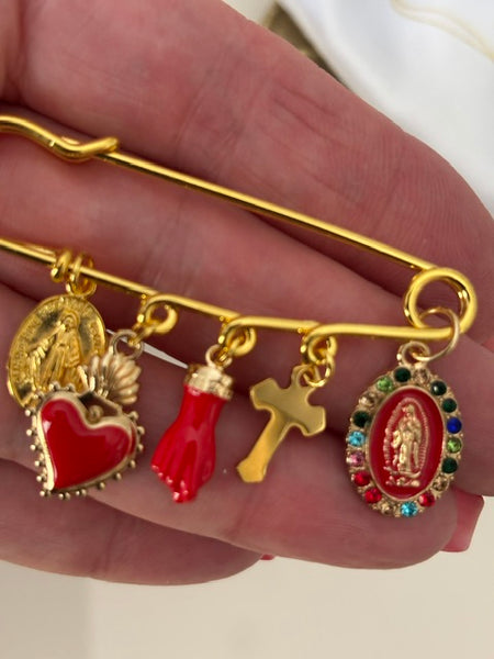 Broche ex voto, broche croix médaille religieuse, cadeau pour maman croix, cadeau pour femme croix, breloque croix kawaii rouge.