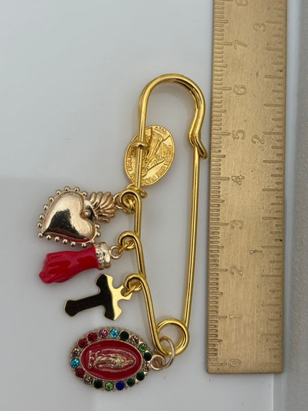 Broche ex voto, broche croix médaille religieuse, cadeau pour maman croix, cadeau pour femme croix, breloque croix kawaii rouge.