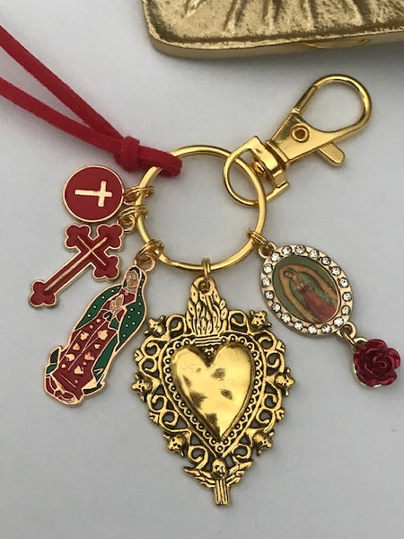 Porte-clés vierge Marie coeur sacré et croix, cadeau pour maman vierge, breloque vierge médaille miraculeuse, porte clé vierge guadeloupe