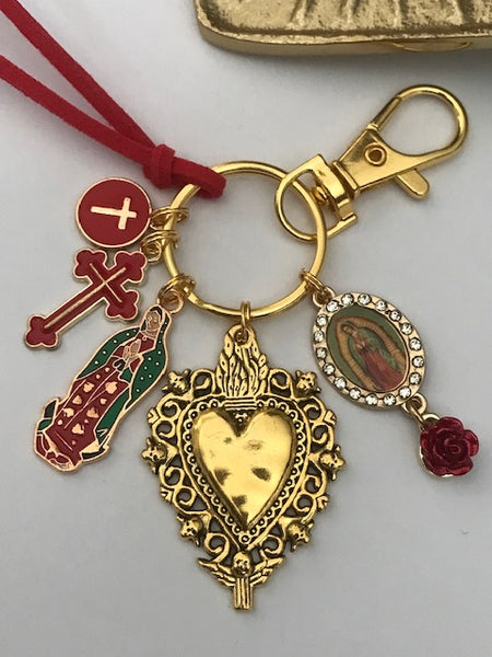 Porte-clés vierge Marie coeur sacré et croix, cadeau pour maman vierge, breloque vierge médaille miraculeuse, porte clé vierge guadeloupe