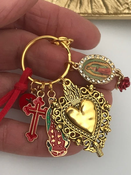 Porte-clés vierge Marie coeur sacré et croix, cadeau pour maman vierge, breloque vierge médaille miraculeuse, porte clé vierge guadeloupe
