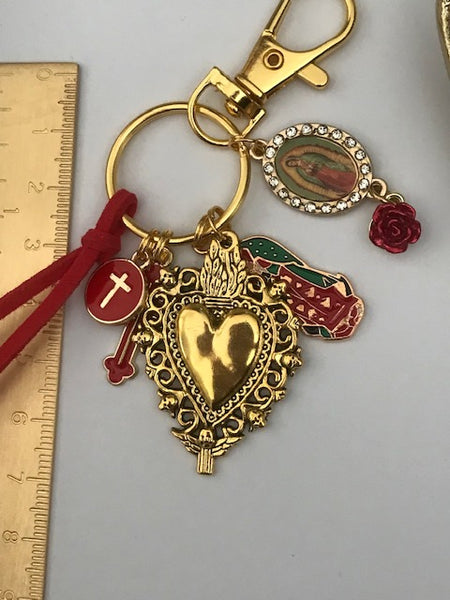 Porte-clés vierge Marie coeur sacré et croix, cadeau pour maman vierge, breloque vierge médaille miraculeuse, porte clé vierge guadeloupe