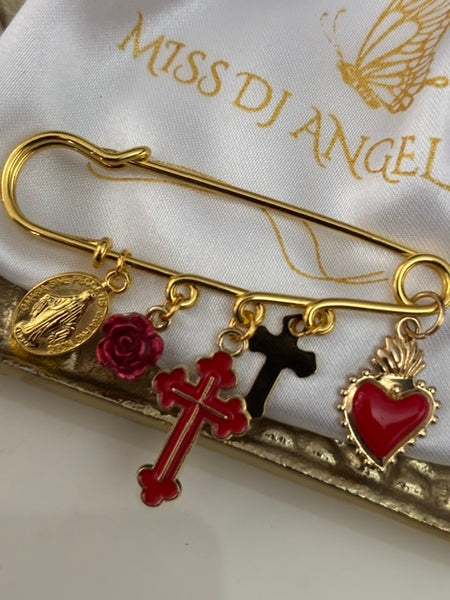 Broche ex voto, broche croix médaille religieuse, cadeau pour maman croix, cadeau pour femme croix, breloque croix coeur sacré