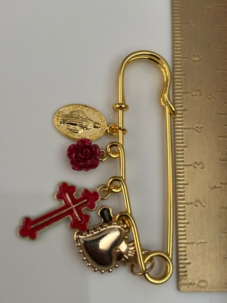 Broche ex voto, broche croix médaille religieuse, cadeau pour maman croix, cadeau pour femme croix, breloque croix coeur sacré