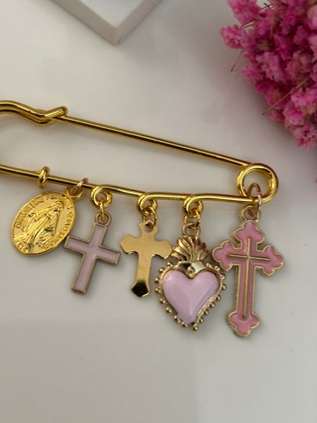 Broche ex voto, broche croix médaille religieuse, cadeau pour maman croix, cadeau pour femme croix, breloque croix rose