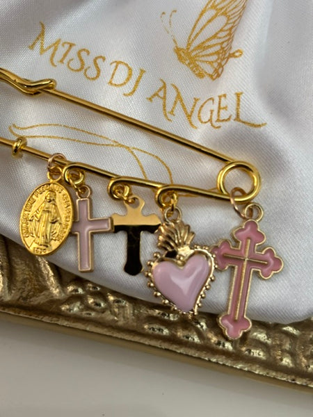 Broche ex voto, broche croix médaille religieuse, cadeau pour maman croix, cadeau pour femme croix, breloque croix rose