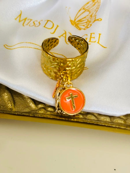 Bague ex voto, bague croix et médaille, cadeau pour cérémonie, bague religieuse, anneau ex voto croix, médaille religieuse sur anneau.