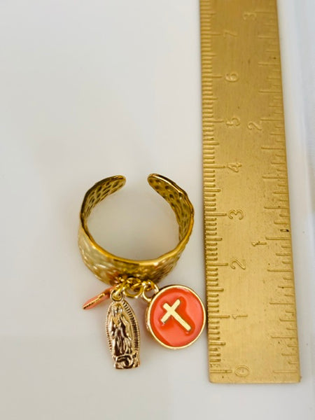 Bague ex voto, bague croix et médaille, cadeau pour cérémonie, bague religieuse, anneau ex voto croix, médaille religieuse sur anneau.