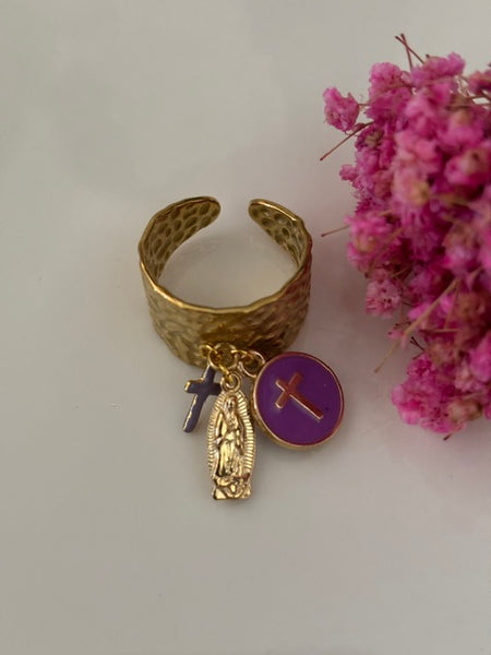 Bague ex voto, bague croix et médaille, cadeau pour cérémonie, bague religieuse, anneau ex voto croix, médaille religieuse sur anneau.
