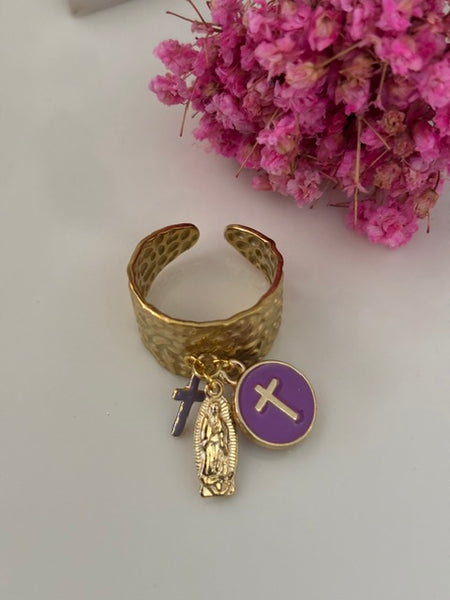 Bague ex voto, bague croix et médaille, cadeau pour cérémonie, bague religieuse, anneau ex voto croix, médaille religieuse sur anneau.