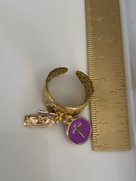 Bague ex voto, bague croix et médaille, cadeau pour cérémonie, bague religieuse, anneau ex voto croix, médaille religieuse sur anneau.