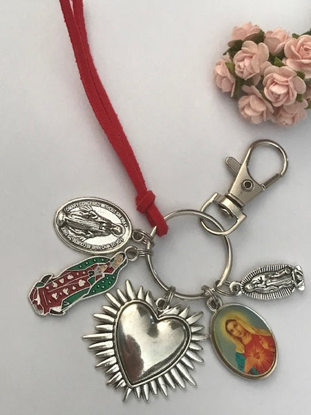 Porte-clés vierge de la Guadeloupe coeur sacré, cadeau pour maman vierge, breloque vierge médaille miraculeuse, porte clés ex voto